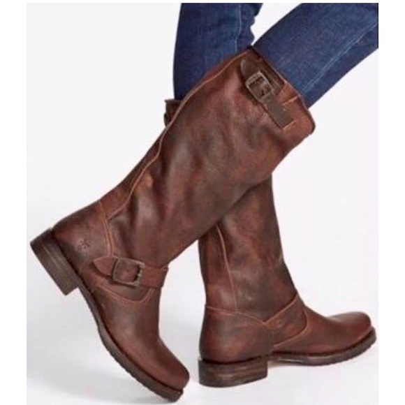 SALE FRYE Veronica Slouch Brown Leather Engineer Boots- LK NEW - Picture 4 of 14